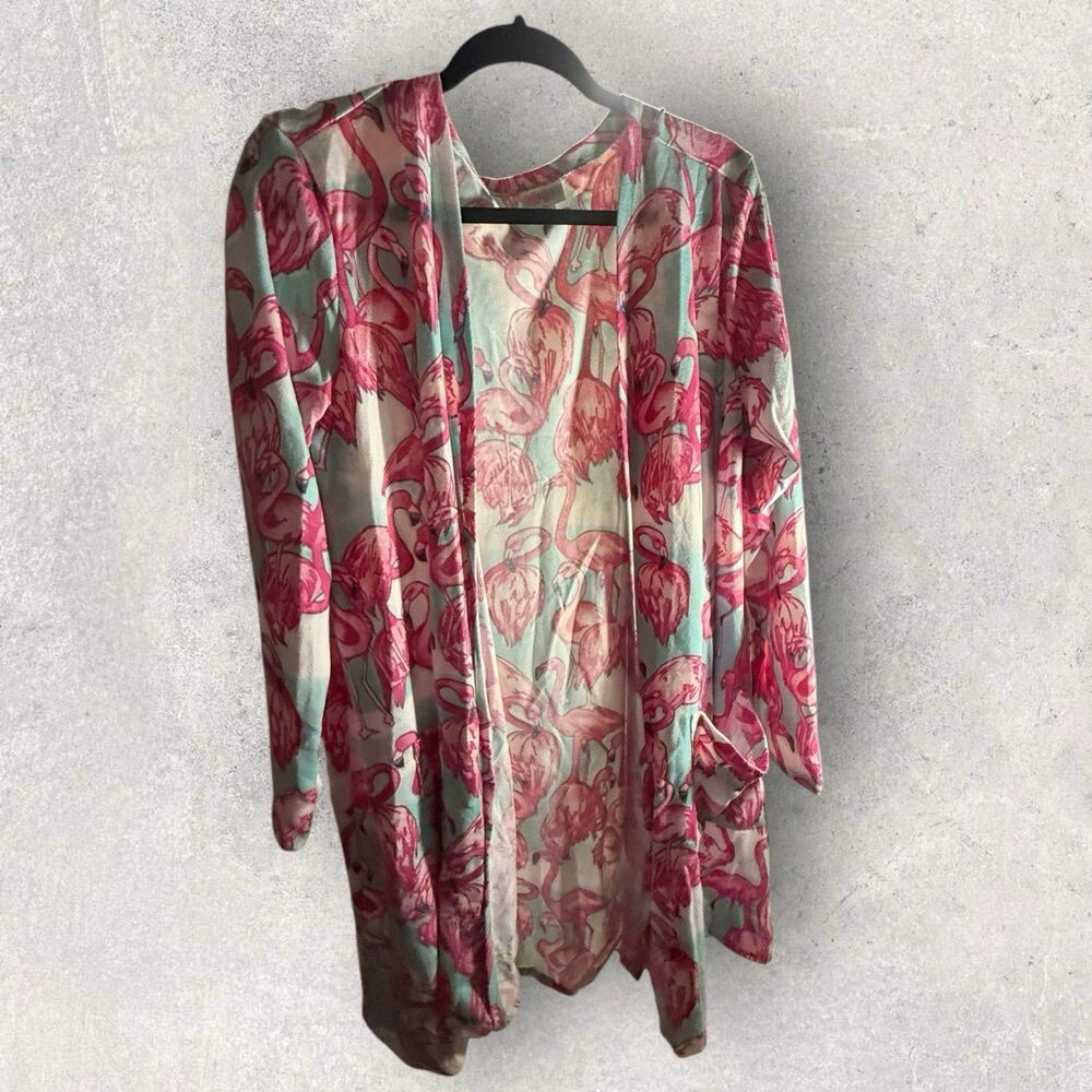 Lularoe Caroline Cardigan Sweater XL Pink And Blue Flamingo Pattern NWT